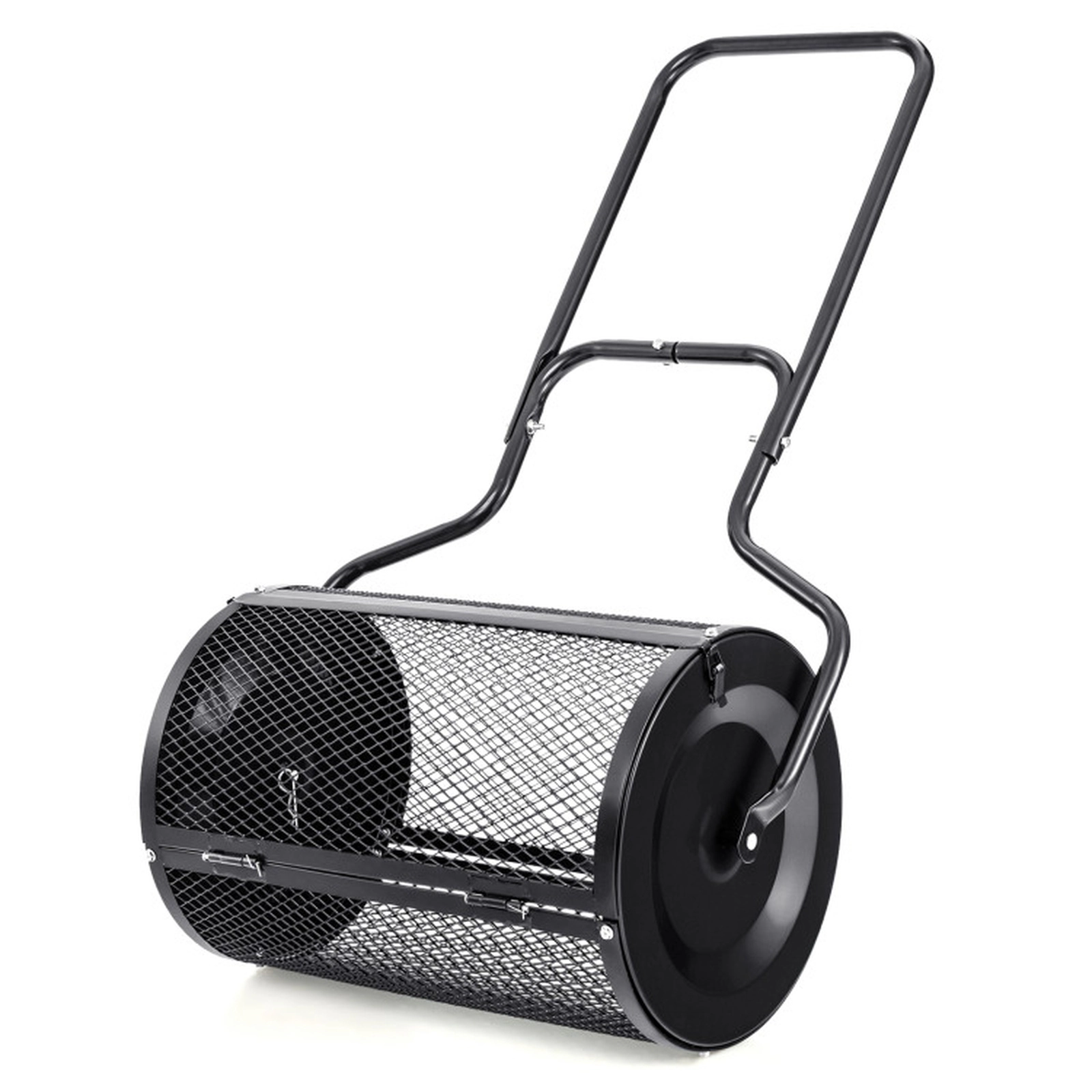 SUGIFT 24-in Mesh Drum Peat Moss Spreader with Upgraded Side Latches and U-Shape Handle 2.7 cu.ft Capacity Green Black