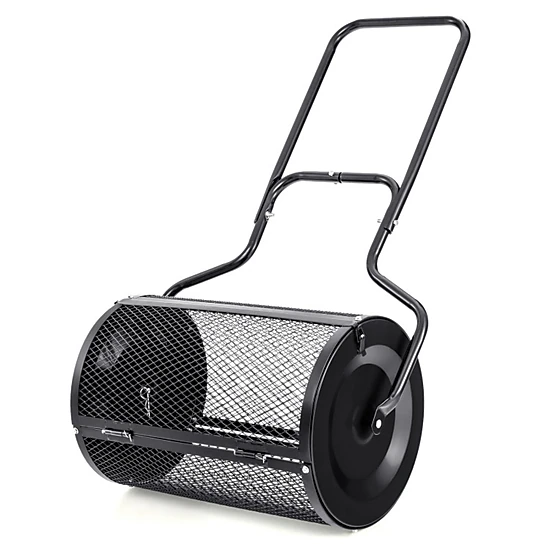 SUGIFT 24-in Mesh Drum Peat Moss Spreader with Upgraded Side Latches and U-Shape Handle 2.7 cu.ft Capacity Green Black