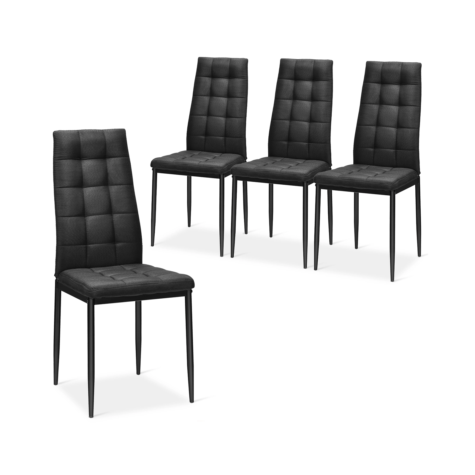 SUGIFT Black Fabric High Back Upholstered Cushion Metal Legs Set of 4 Dining Chairs