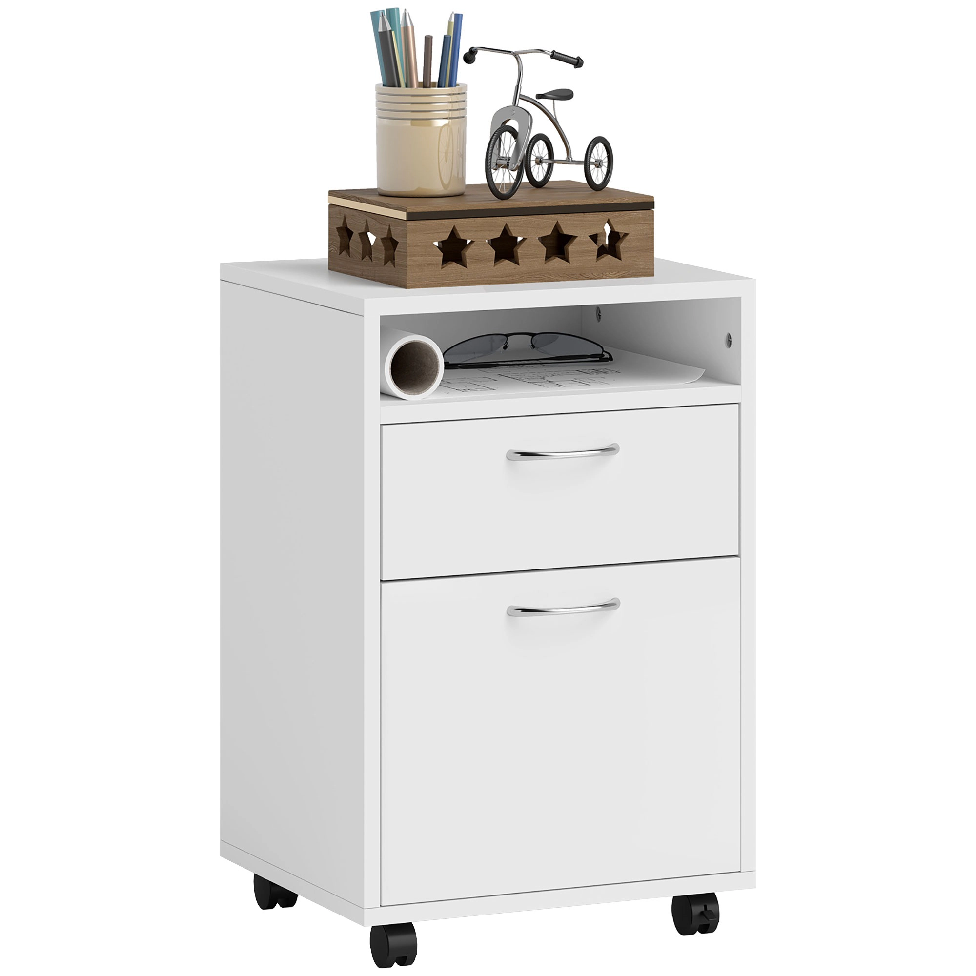 HONGGE Mobile Storage Cabinet Organizer with Drawer and Cabinet, Printer Stand with Castors