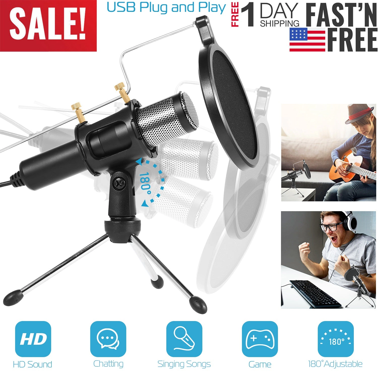 GBruno USB Condenser Microphone With Tripod Stand