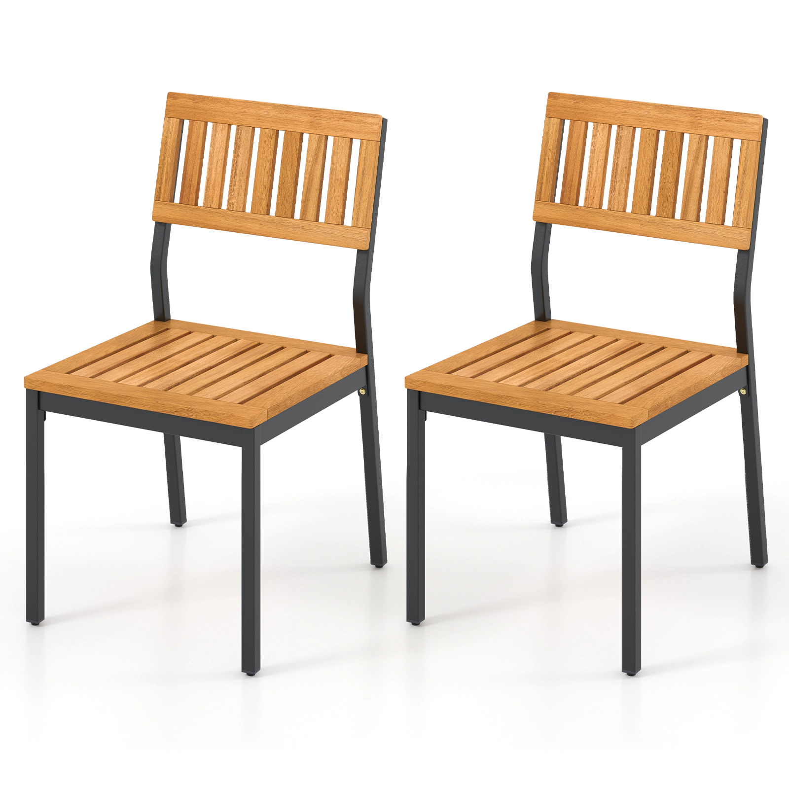 LJG Patio Dining Chair Set of 2 with Metal and Acacia Wood Frame