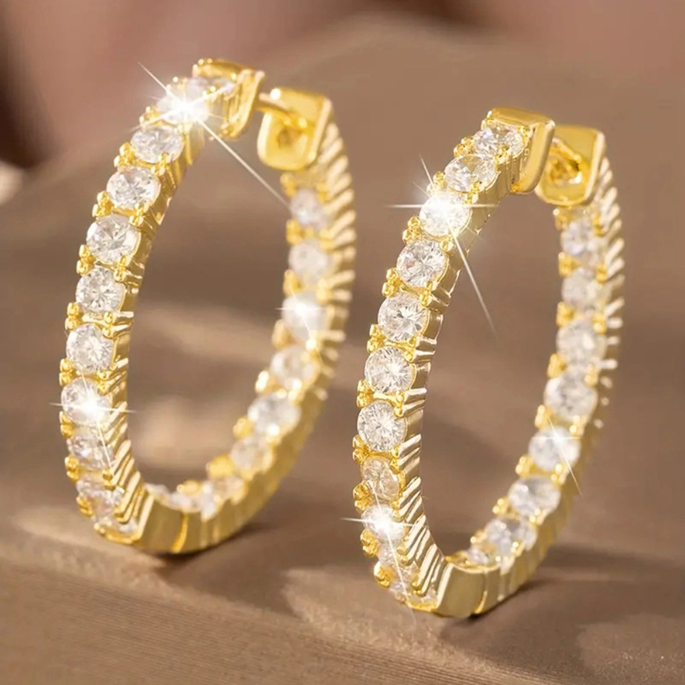 Women Full Pave Cubic Zirconia Hoop Huggie Earring