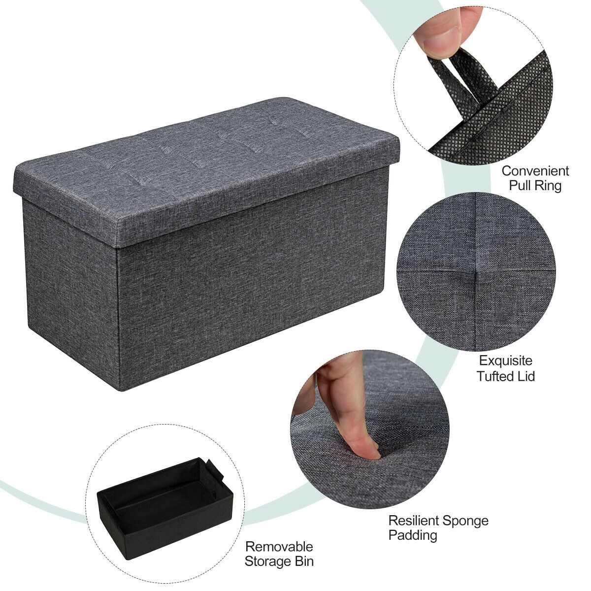 Glintex 31.5-Inch Foldable Storage Bench with Removable Hanging Box