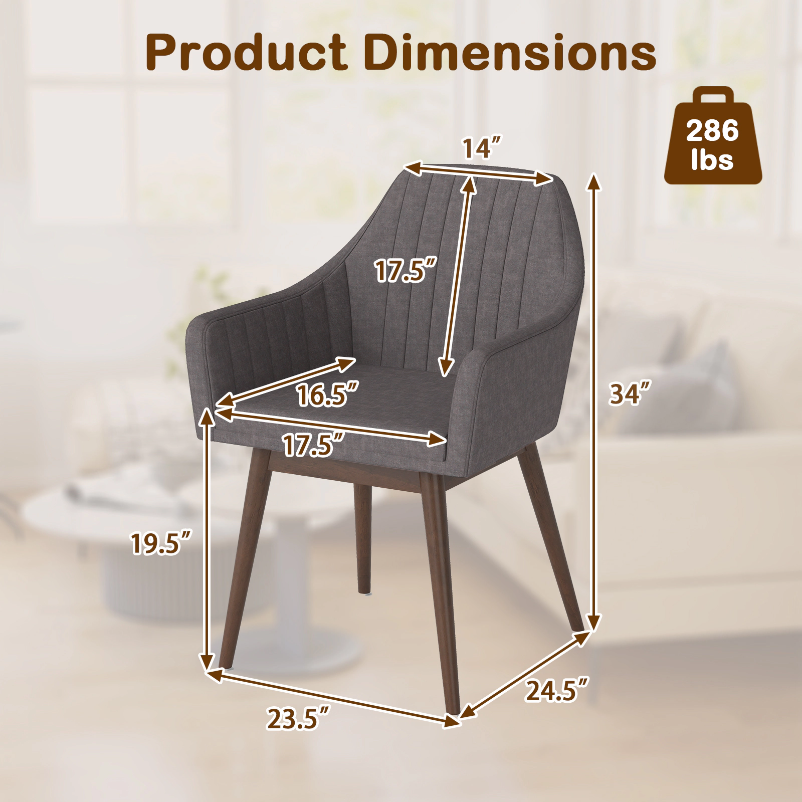 SUGIFT Upholstered Dining Accent Chairs Set of 2 with Padded Backrest and Seat 286-Lb Capacity Dark Gray + Espresso