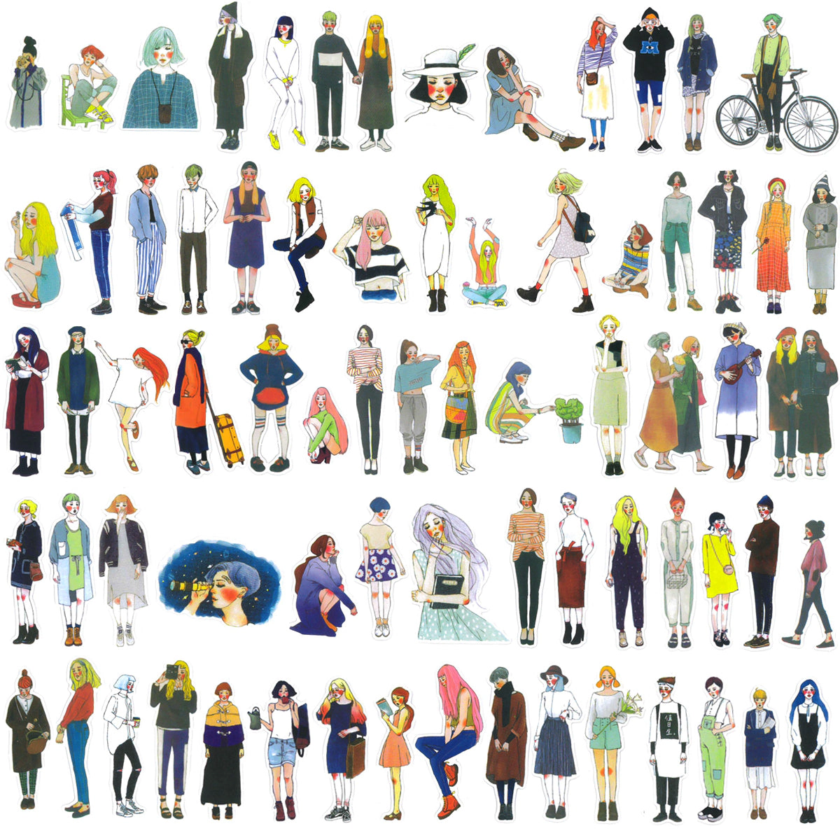 Wrapables Fashion Women People Vinyl Stickers for Scrapbooking, Journaling, Water Bottles, 170pcs, Cosmo Women