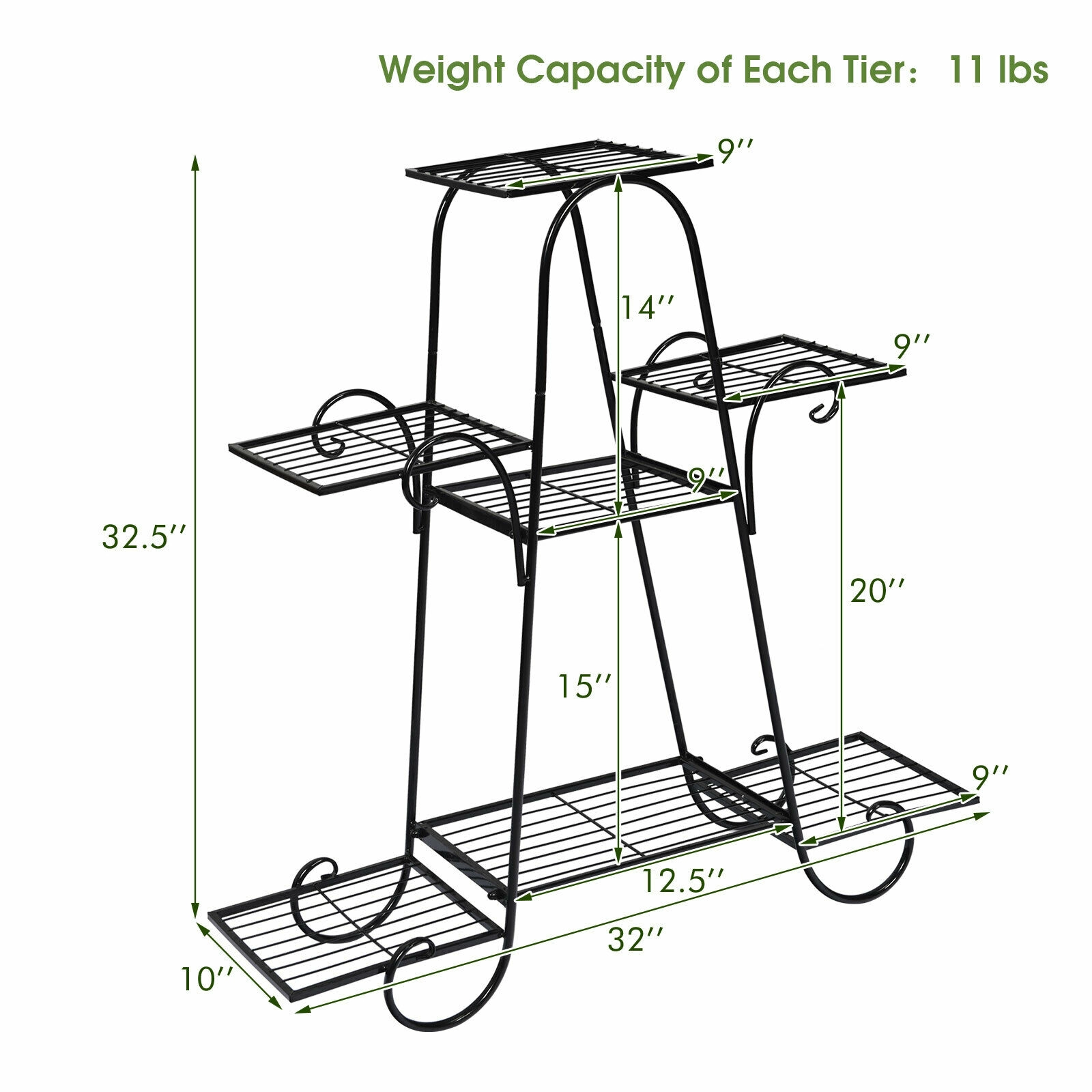 Slickblue Black Iron 7 Tier Plant Stand Vertical Flower Rack for Balcony Patio Garden Display