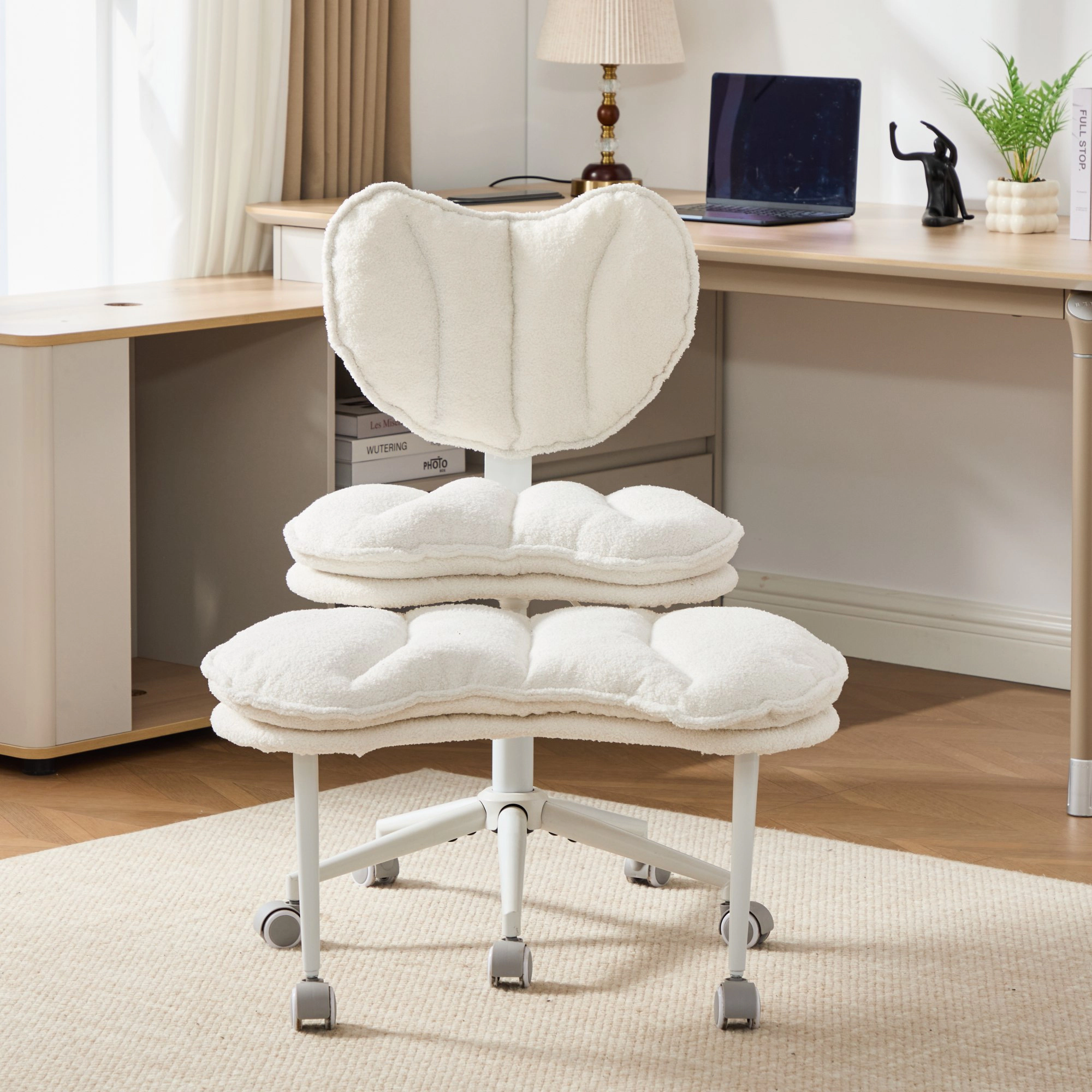 GOODSILO Soft Plush Upholstered Ergonomic Rolling Office Chair