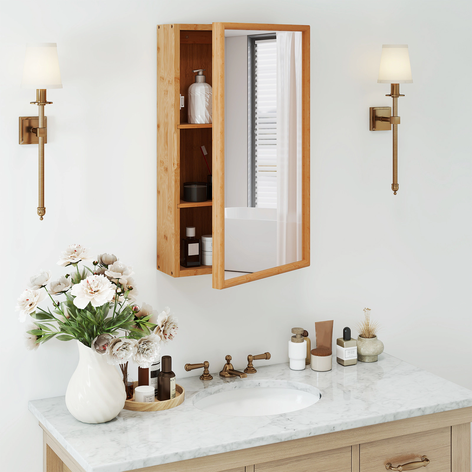 Slickblue Wall Mounted Bathroom Medicine Cabinet with Mirror Door and Adjustable Shelves