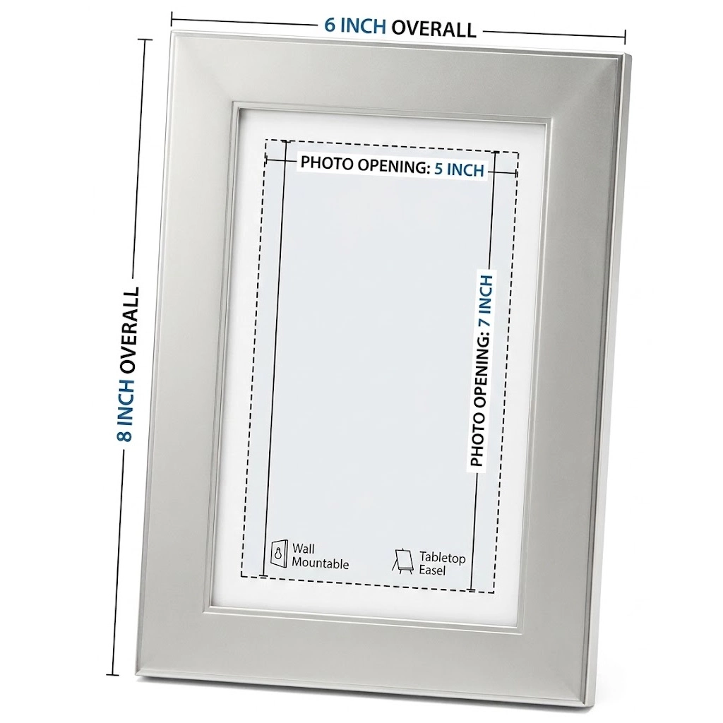 Jiallo Elegant Silver Beveled 5x7 Photo Frame, 6x8 Overall Size
