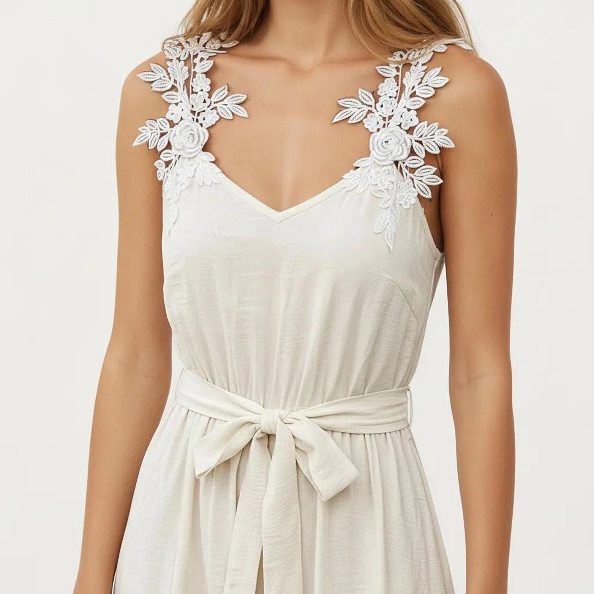 Anna-Kaci Womens Sleeveless V-Neck Maxi Dress with Floral Applique Straps