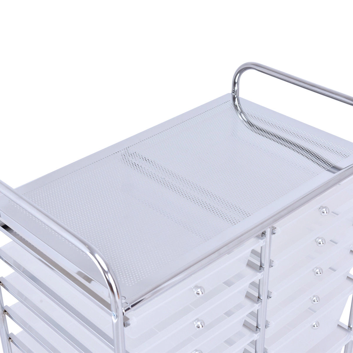 SUGIFT White 25-in 12-Drawer Rolling Cart Makeup Organizer with Vanity Storage Bins and Quiet Casters