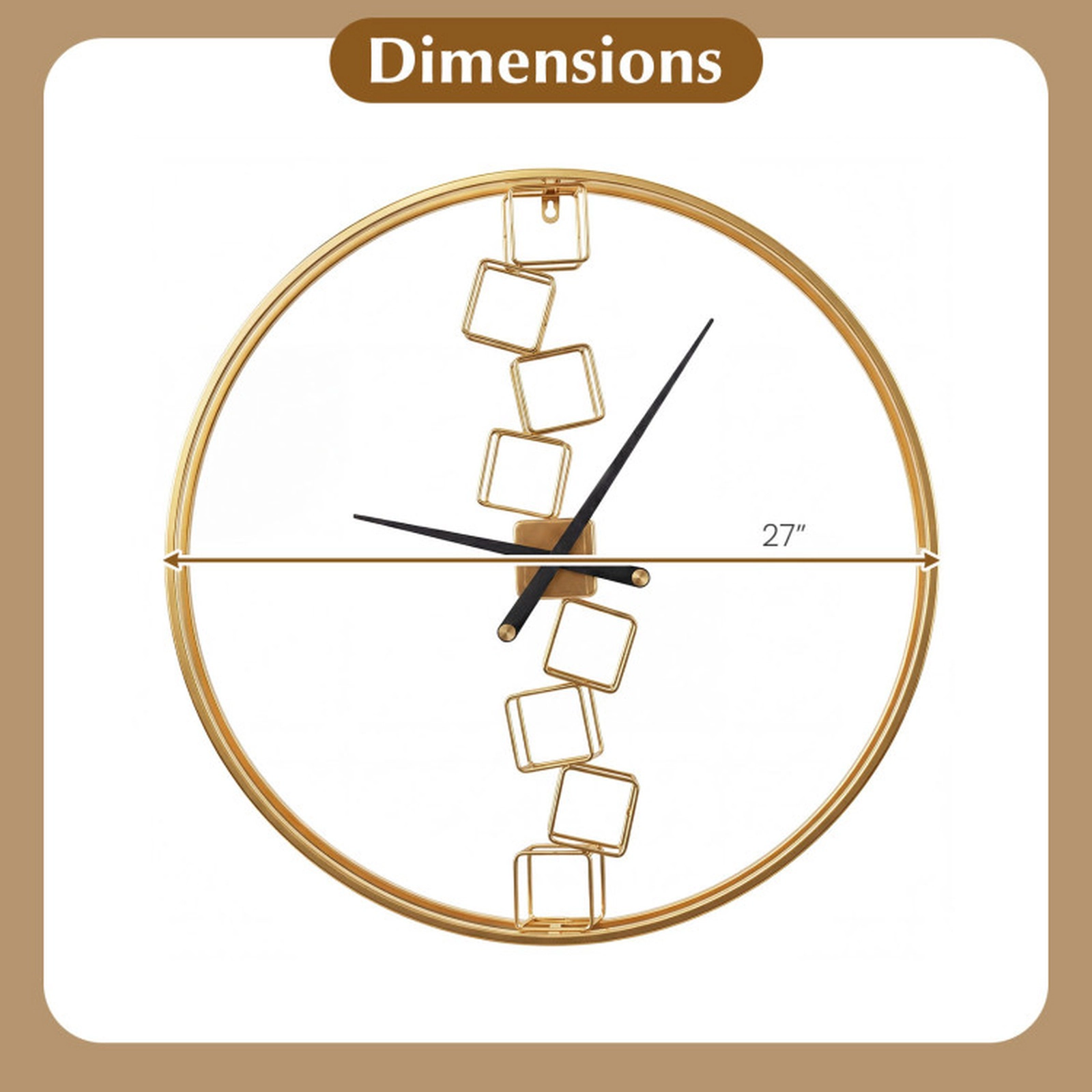 SUGIFT Yellow 27-in Large Non-Ticking Quartz Wall Clock with Metal Frame and Nordic Style Design