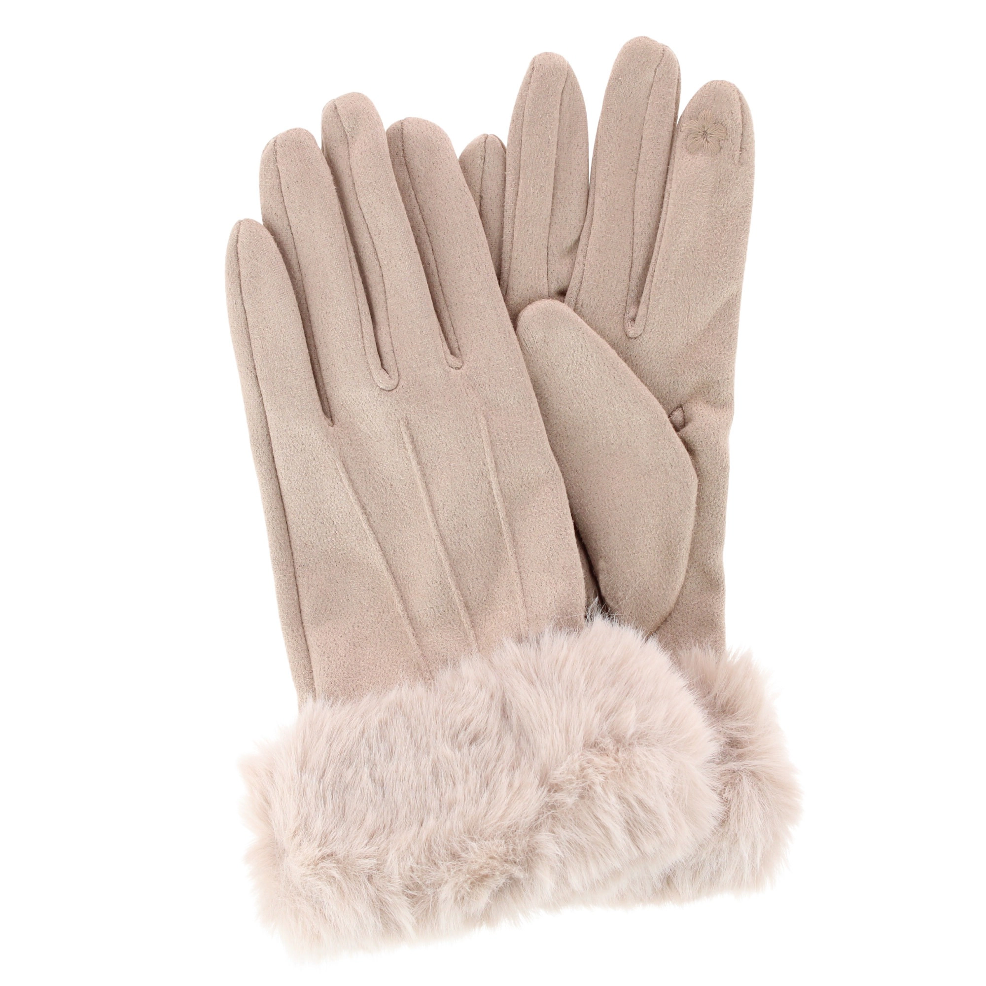 David & Young Women's Tech Touch Suede Winter Gloves with Faux Fur Cuff