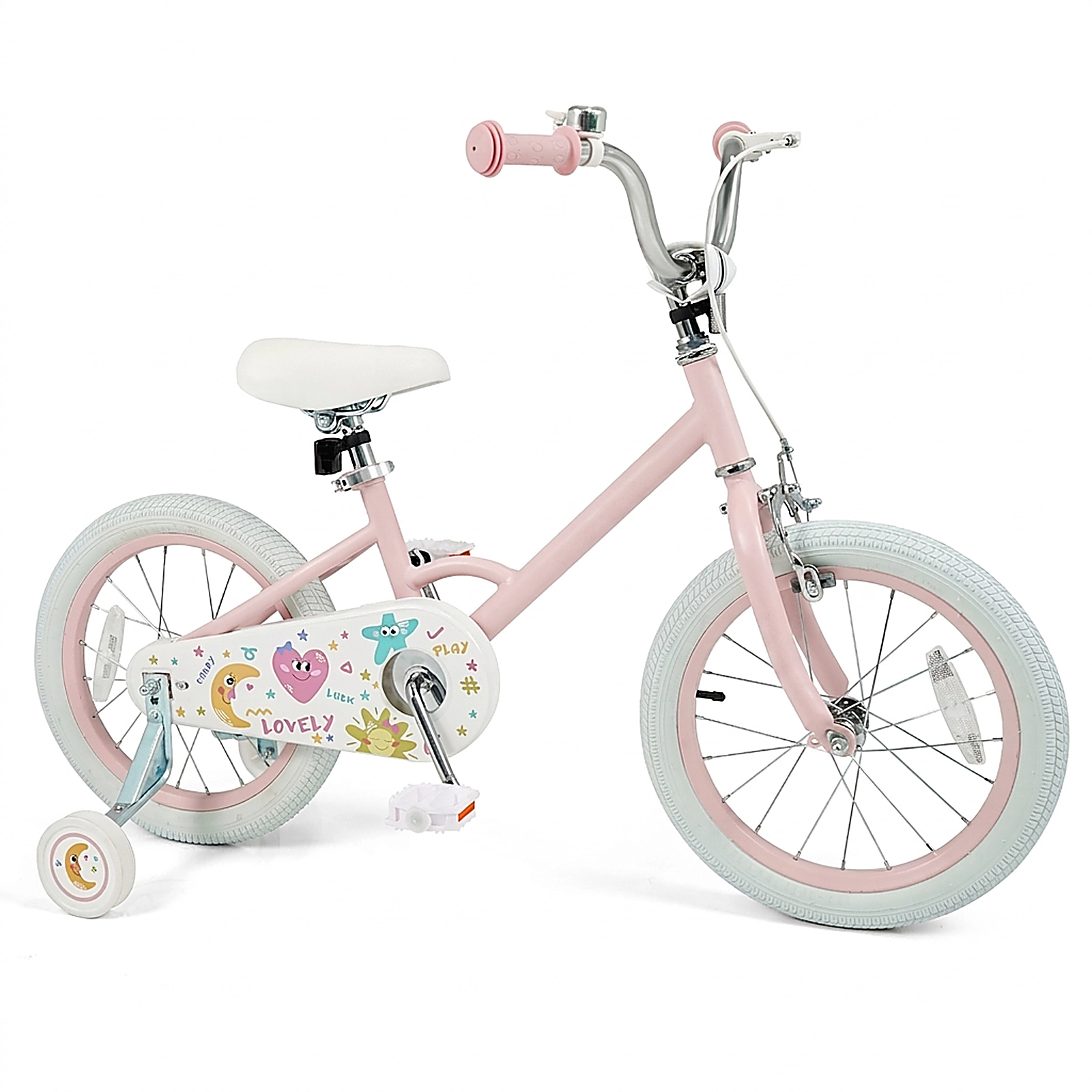 SUGIFT 16 in Kids Bike Pink Stars and Moon with Training Wheels and Adjustable Seat