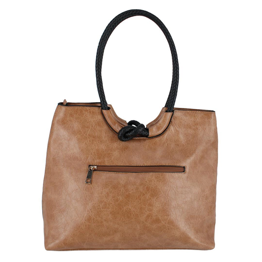 CTM Women's Textured Synthetic Leather Tote Handbag with Handle