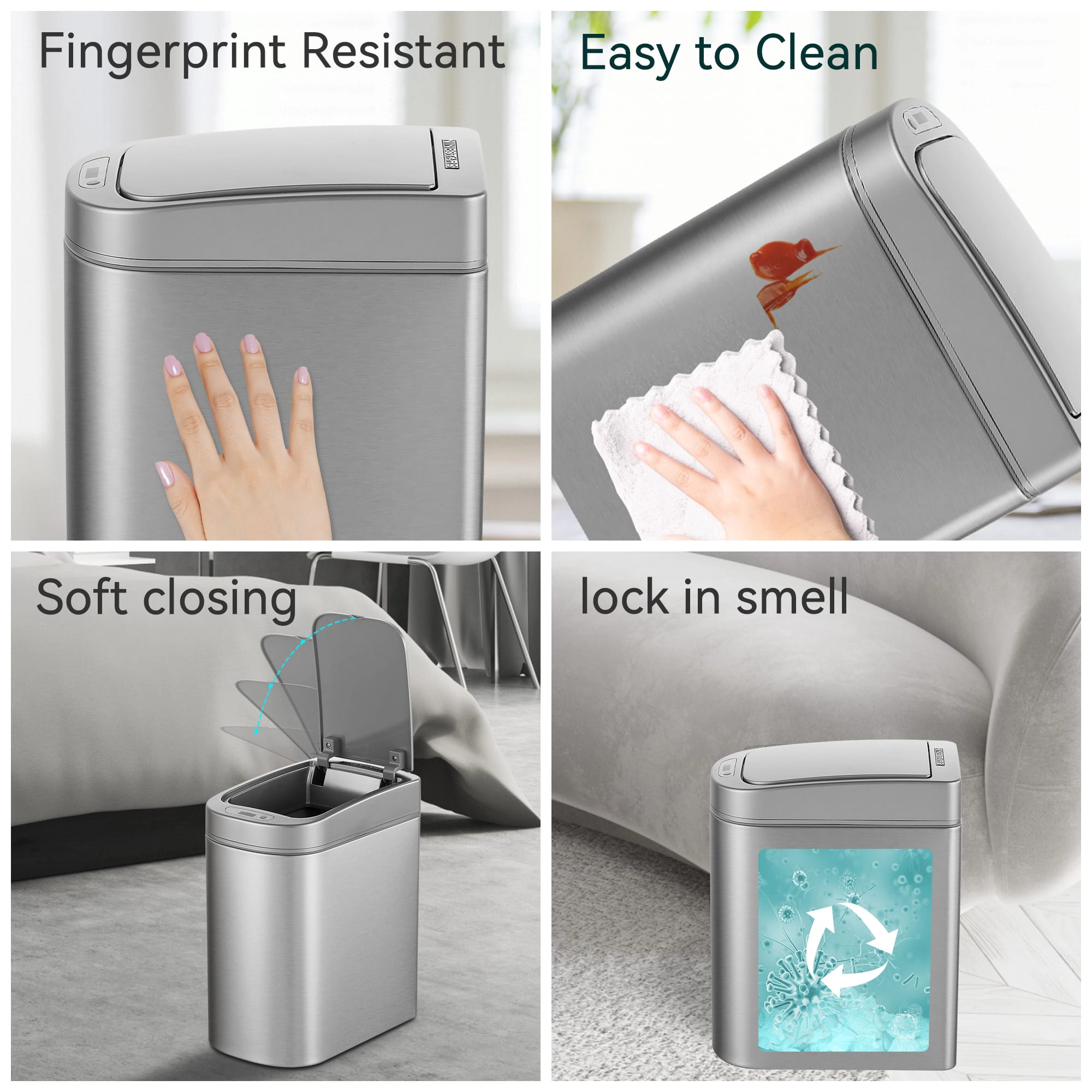 Ninestars Slim 1.85-Gallon Stainless Steel Motion Sensor Trash Can