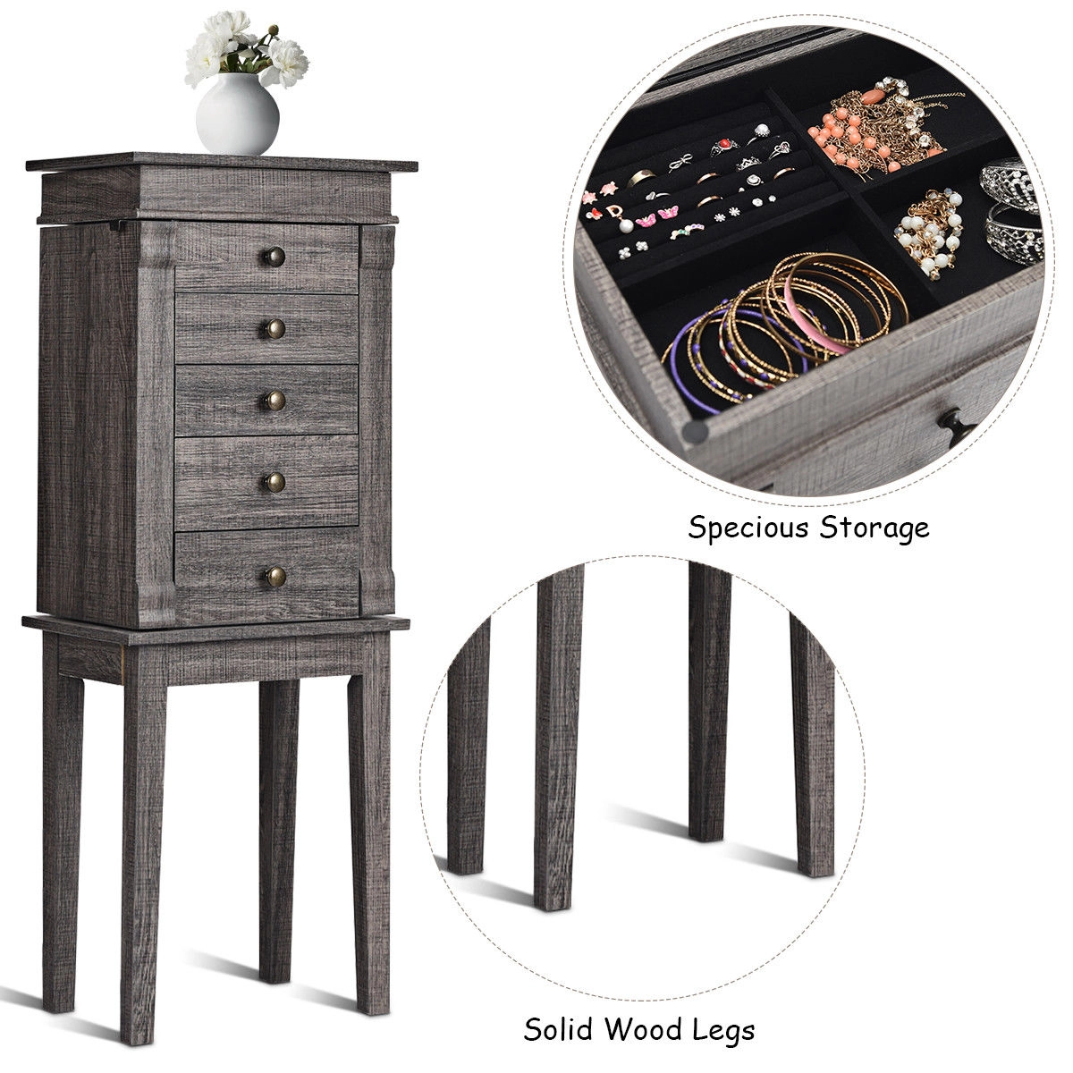 Hivvago Freestanding Jewelry Organizer with Wooden Legs