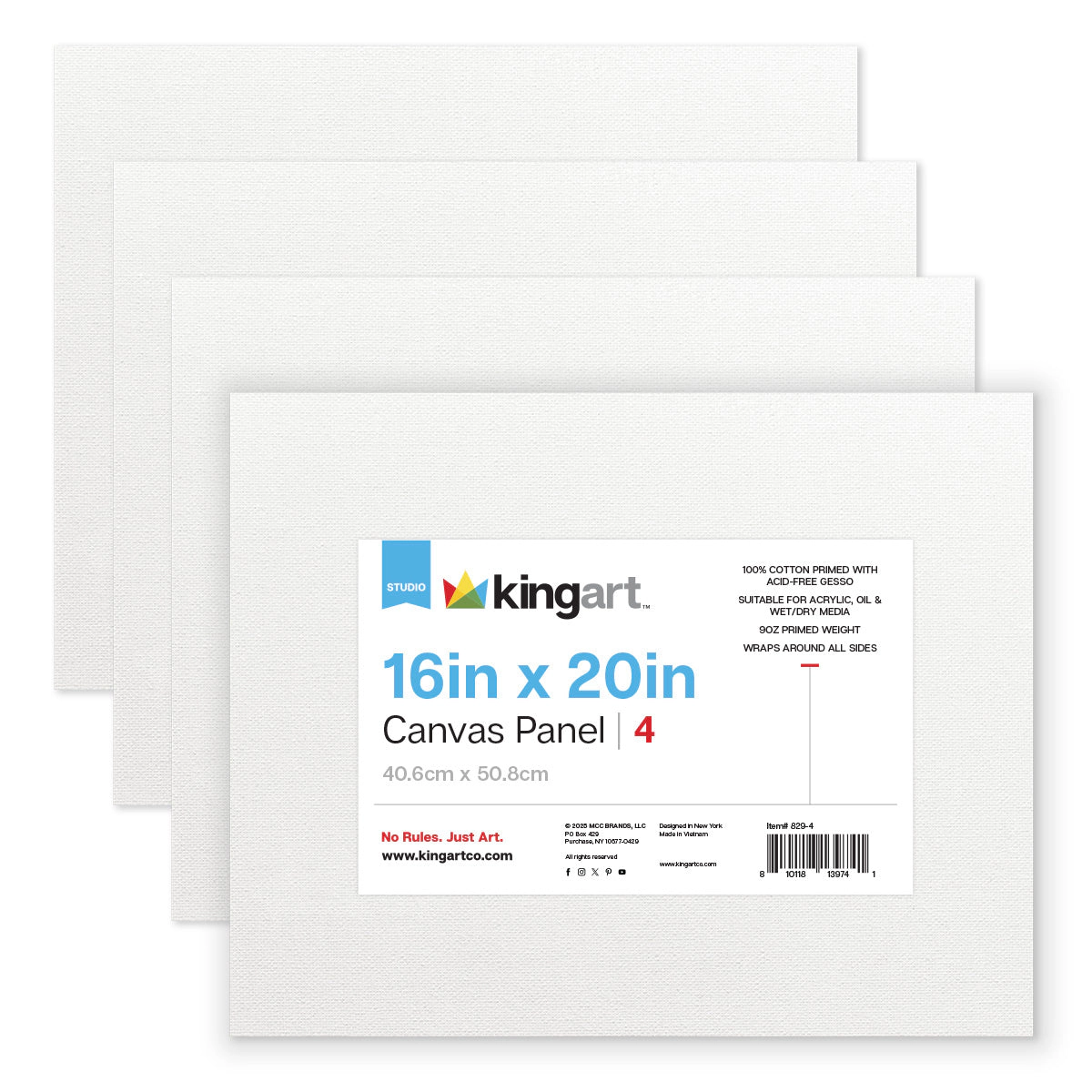 KINGART Canvas Panel Boards - 16" x 20" 4-Pack