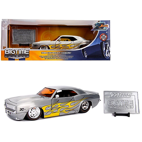 Jada Collectible 1969 Chevrolet Camaro Raw Metal With Yellow Flames "Bigtime Muscle" 20Th Anniversary" 1/24 Diecast