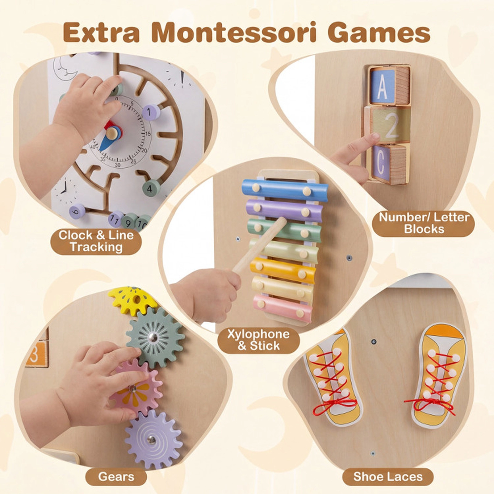 SUGIFT Kids Standing Tower Natural with Detachable Chalkboard and Montessori Games