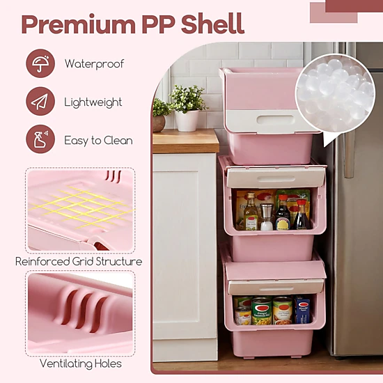 SUGIFT Stackable Plastic Storage Bins on Wheels with Stay-Open Lid
