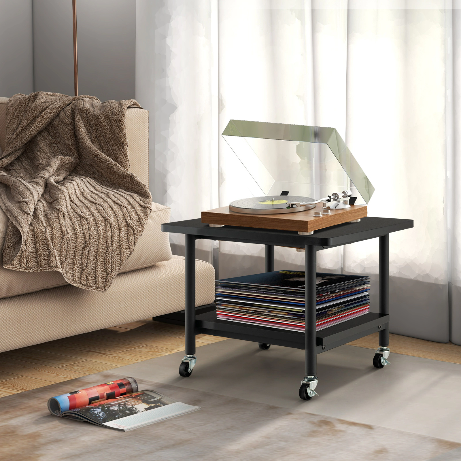 SUGIFT 19.5-in 143-lb Capacity Under Desk Printer Stand with 0.7-in Thick Top Storage Shelf and 4 Casters