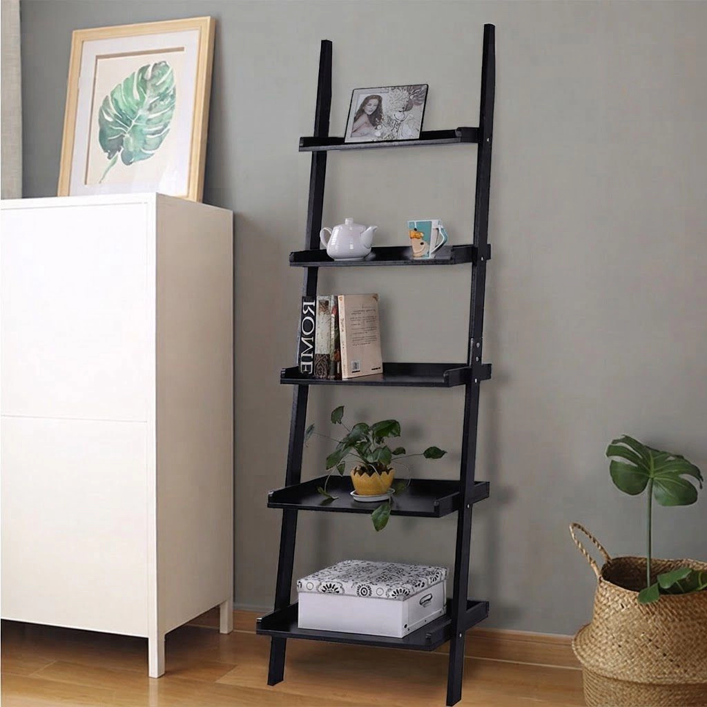 SlickBlue 5-Tier Leaning Ladder Bookcase Wall Shelf with Storage