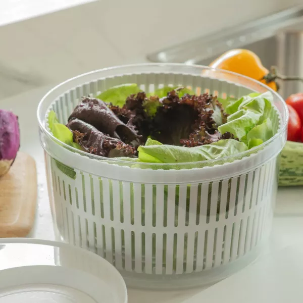 OU Salad Spinner Clear 5.8qt - Large Vegetable Washer Lettuce Dryer w/ Bowl, Lid & Storage Container, BPA Free Easy Spin