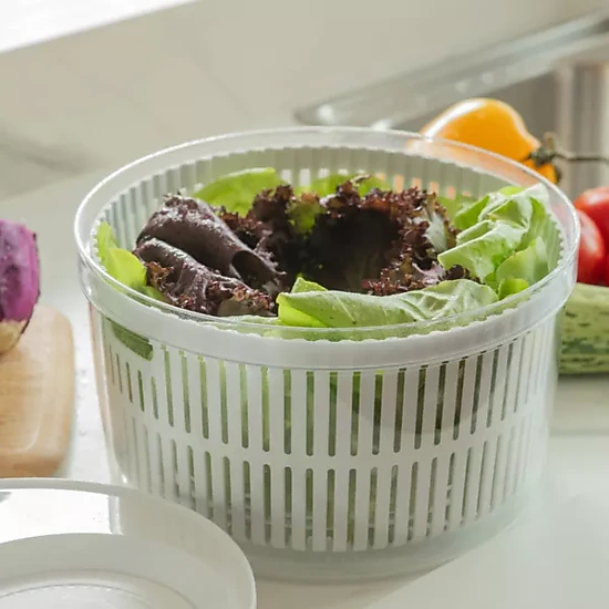 OU Salad Spinner Clear 5.8qt - Large Vegetable Washer Lettuce Dryer w/ Bowl, Lid & Storage Container, BPA Free Easy Spin
