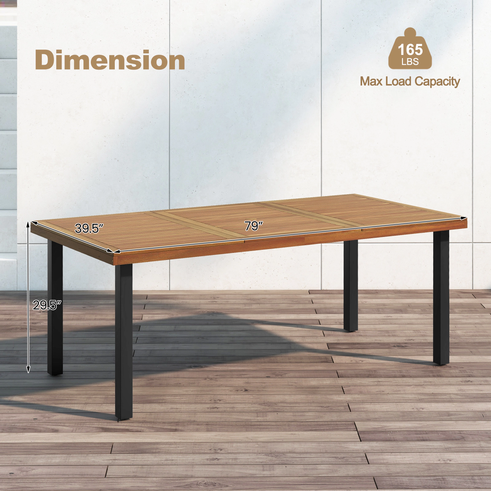 SUGIFT 79-Inch Acacia Wood Outdoor Dining Table for 8 with Umbrella Hole and Leveling Pads
