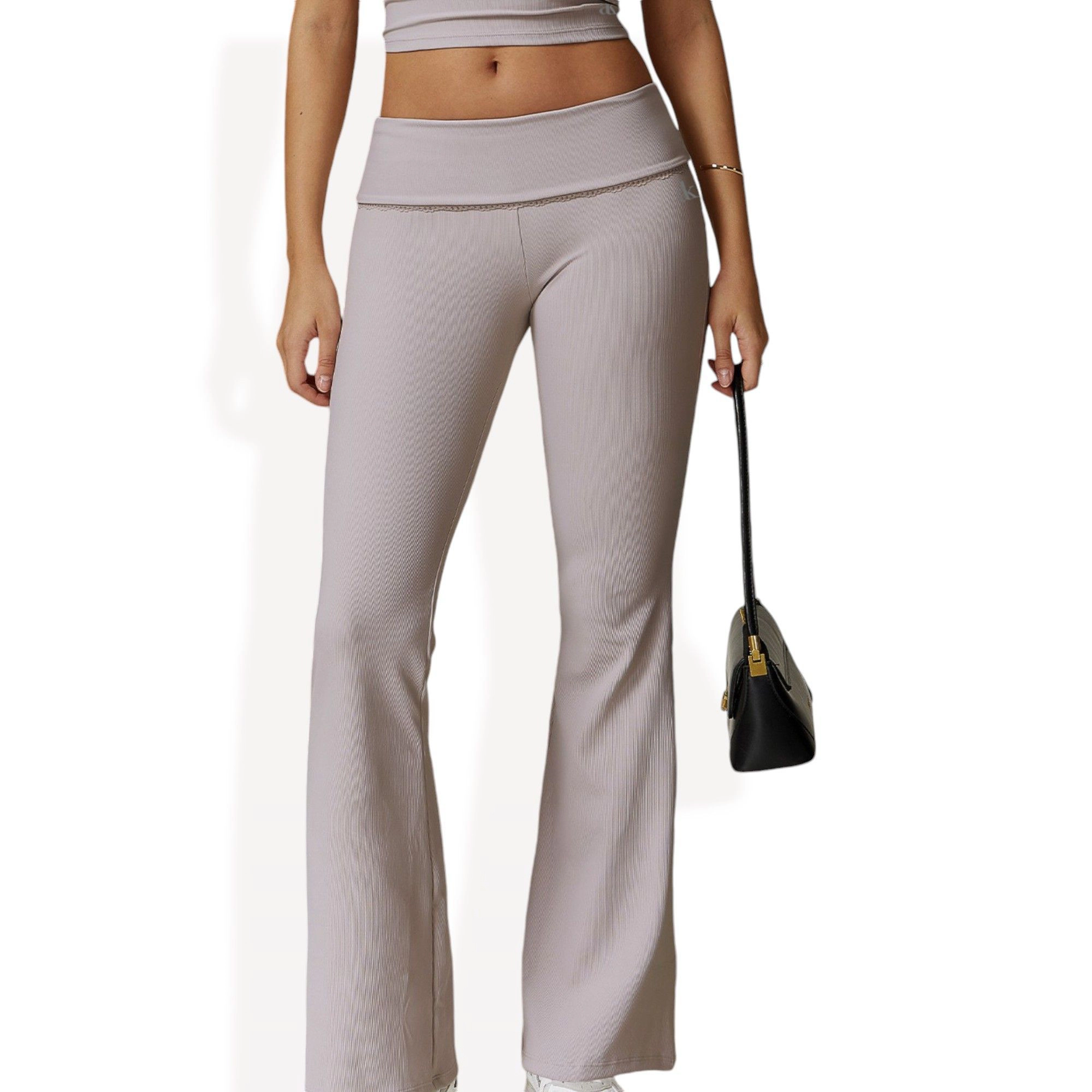 Anna-Kaci Active Women's Foldover Waist Flare Leg Yoga Pants Ribbed Knit