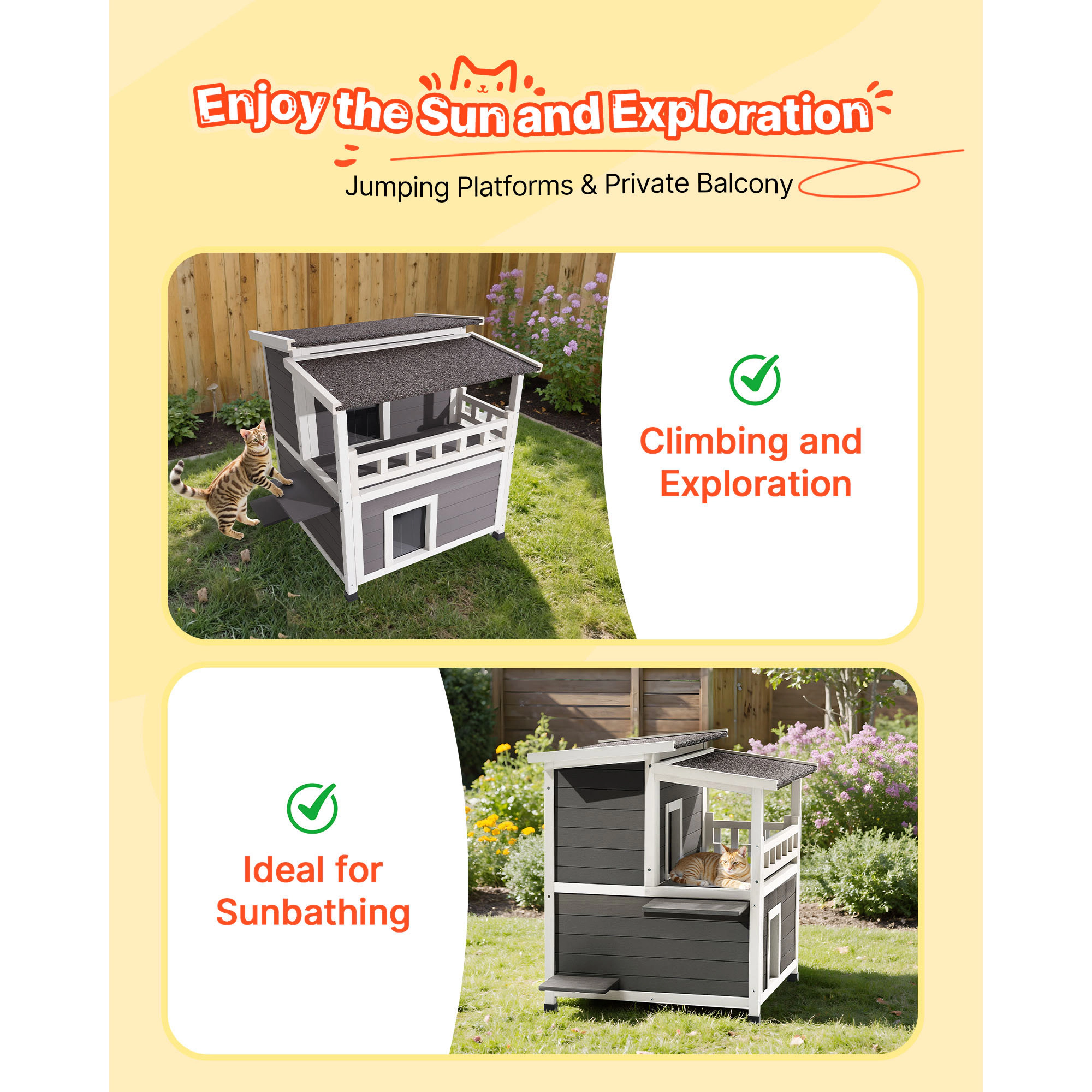 HONGGE Outdoor Wooden Cat House Shelter for Feral Cats in Winter with Waterproof Roof