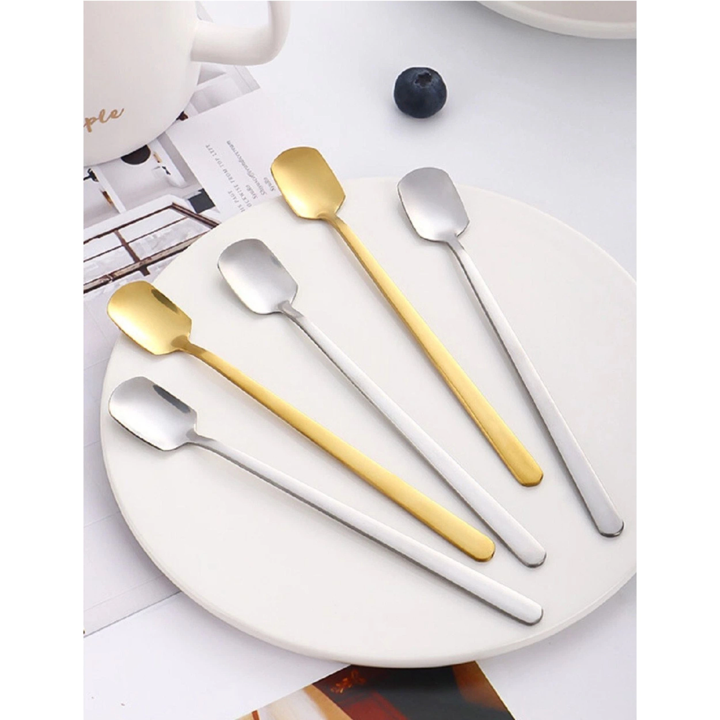 Home Collection Pack of 6, 5.7-Inch Stainless Steel Long Handle Iced Tea Coffee Spoons