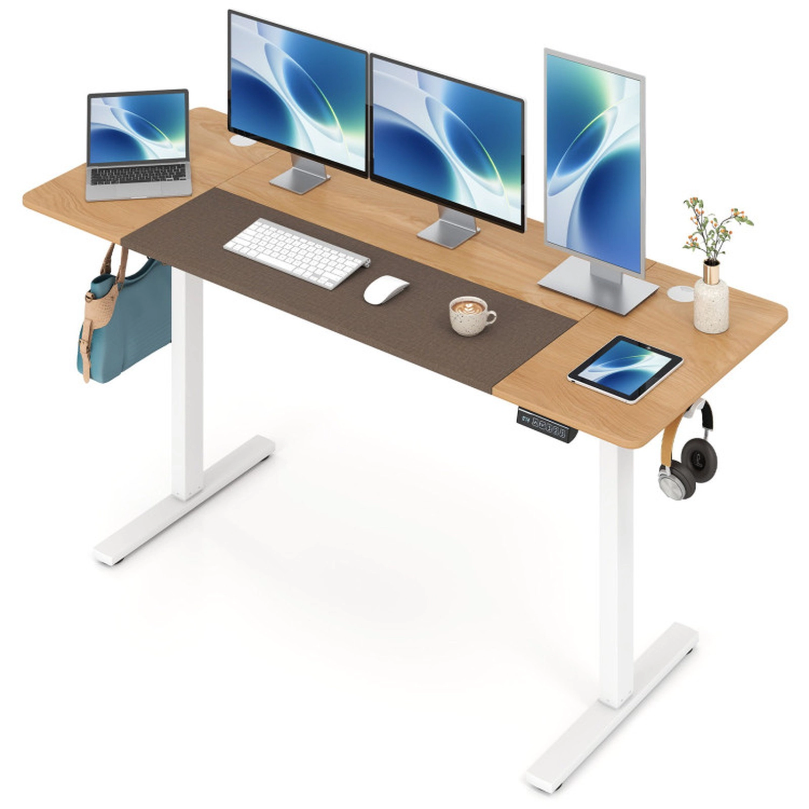 SUGIFT Natural and White Electric Standing Desk, Adjustable Height, Quiet Motor