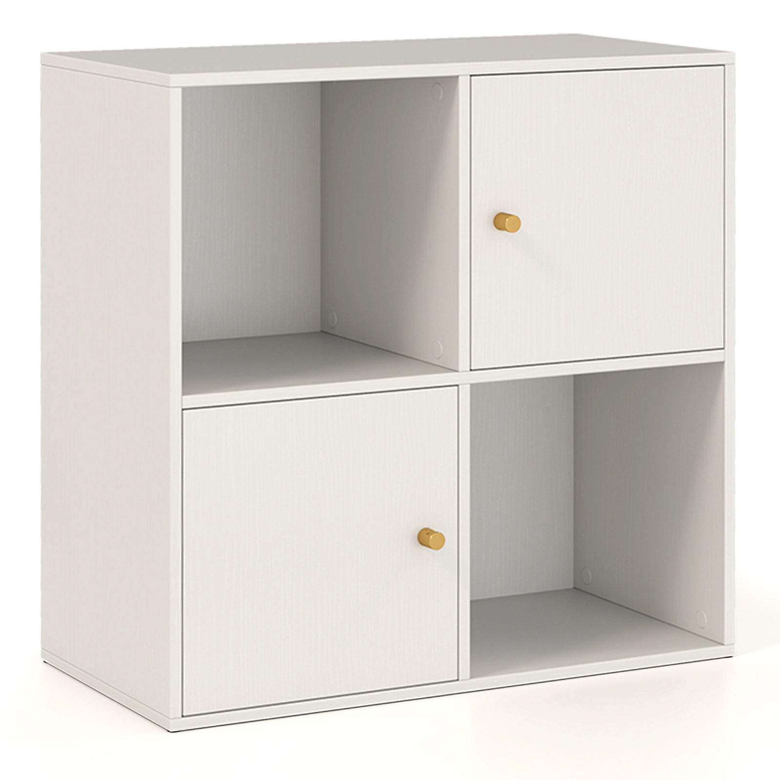 SUGIFT 4-Cube White 24-in Bookshelf with 2 Cabinet Doors Dual Anti-Tipping Kits and 45-lb Cubes