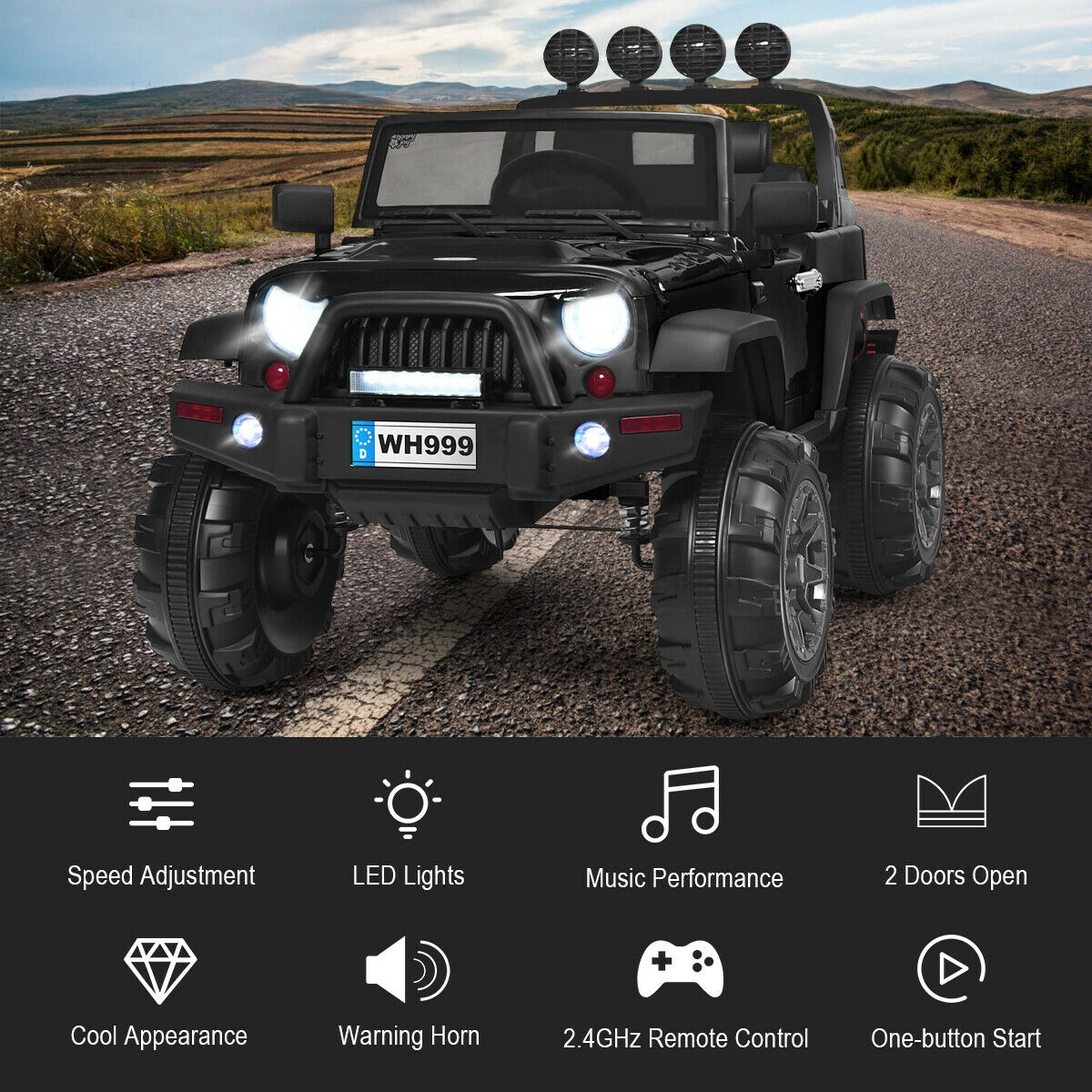 SUGIFT Black Remote Control Double Magnetic Doors and Music Player 12V Kids Ride On Truck