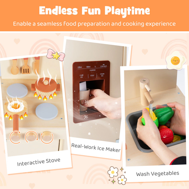 Hivvago Wooden Pretend Kitchen Playset With Realistic Ice Maker