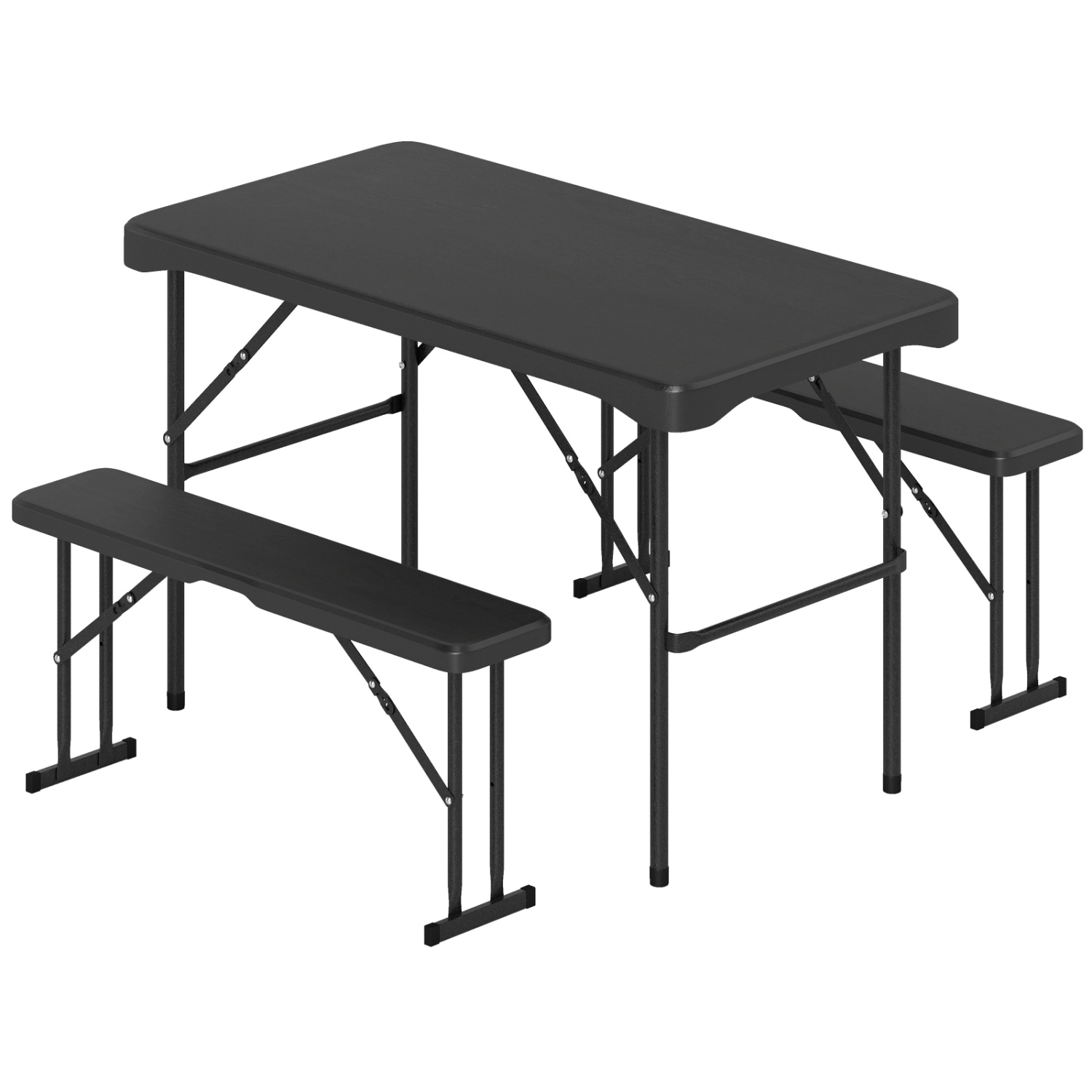 LJG Outdoor Folding Table Bench Set w All-Weather HDPE Tabletop and Sturdy Metal Frame