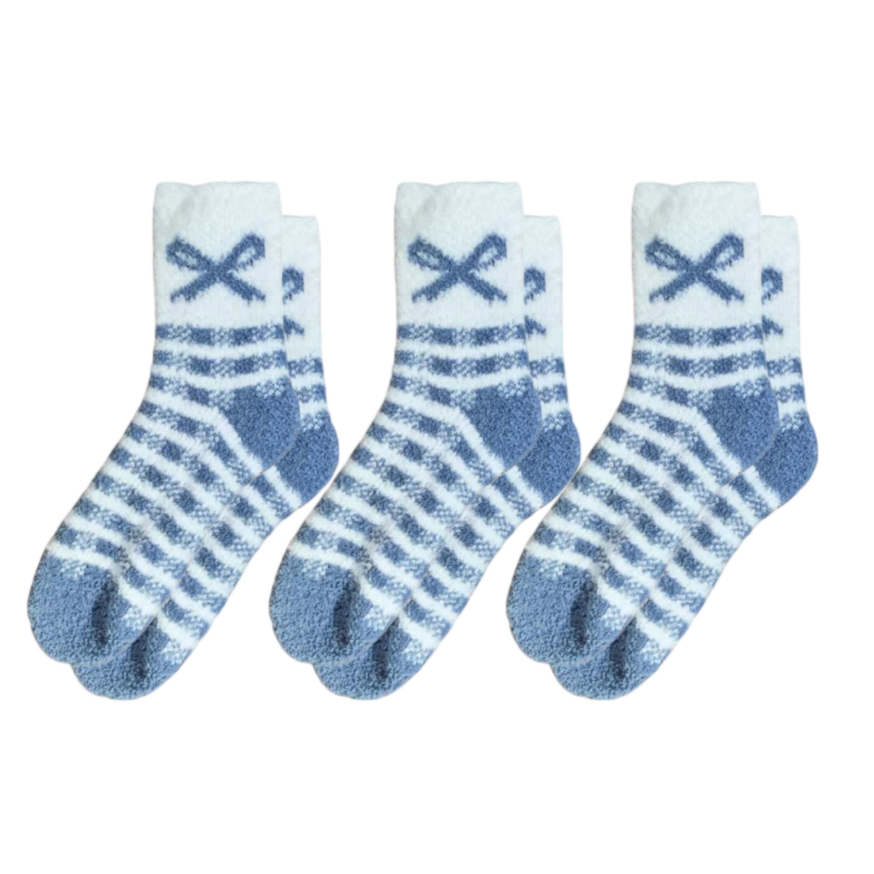 Anna-Kaci Women's 3-Pair Fuzzy Bow Pattern Knit Crew Socks