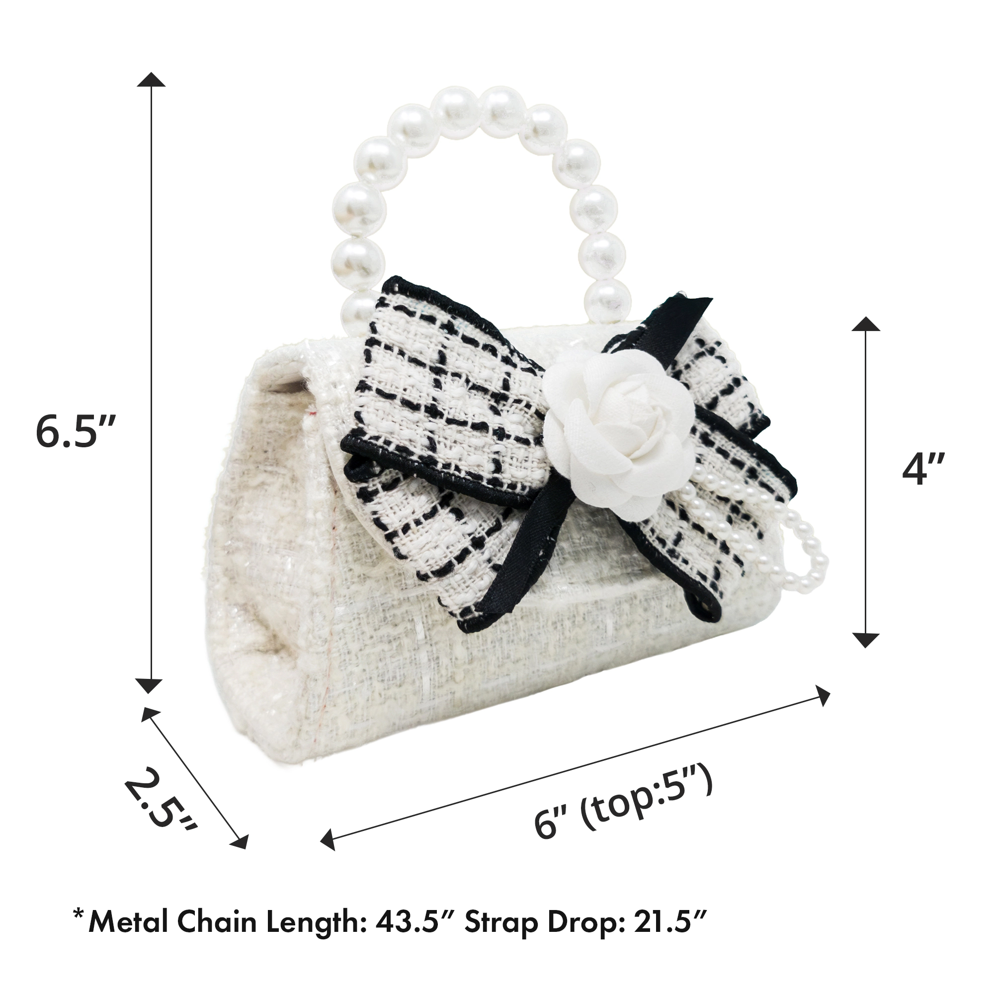 Puttisu Kids Coco Ribbon Tweed Handbag with Pearl Handle