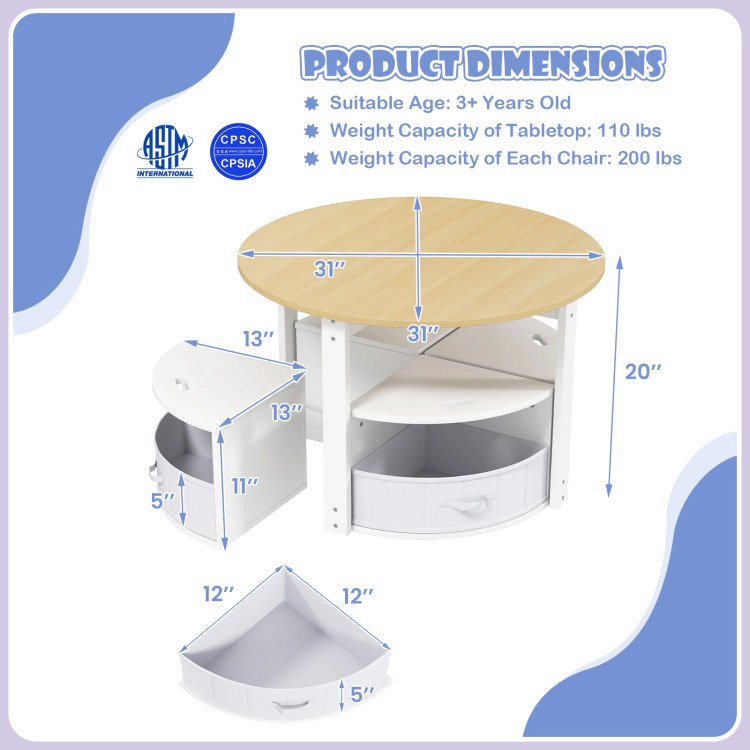 Hivvago 5 Piece Toddler Round Nesting Table With 4 Storage Stools For Activity