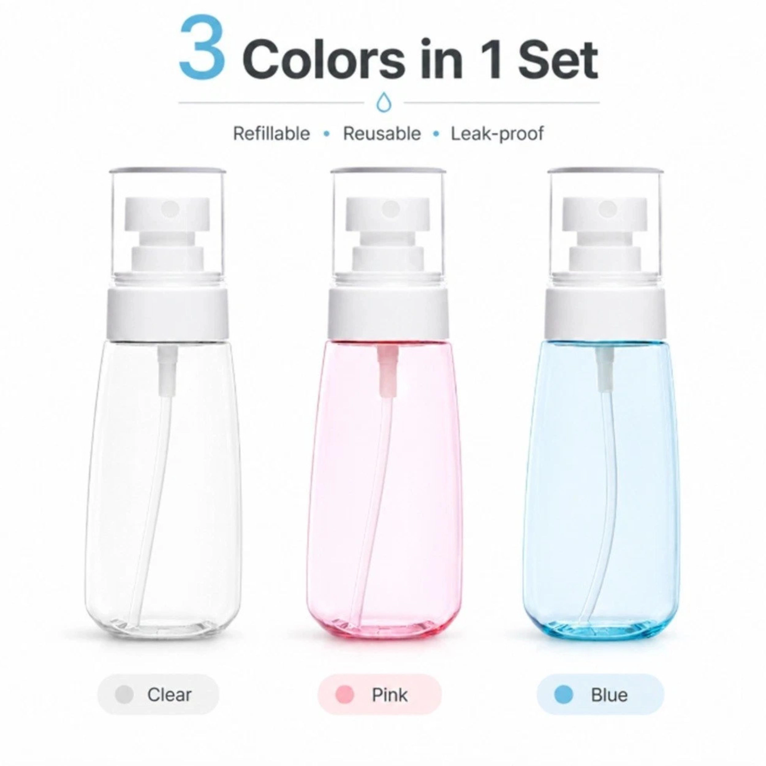 Home Collection Pack of 3 60ml Clear Refillable Perfume Spray Atomizer Bottles