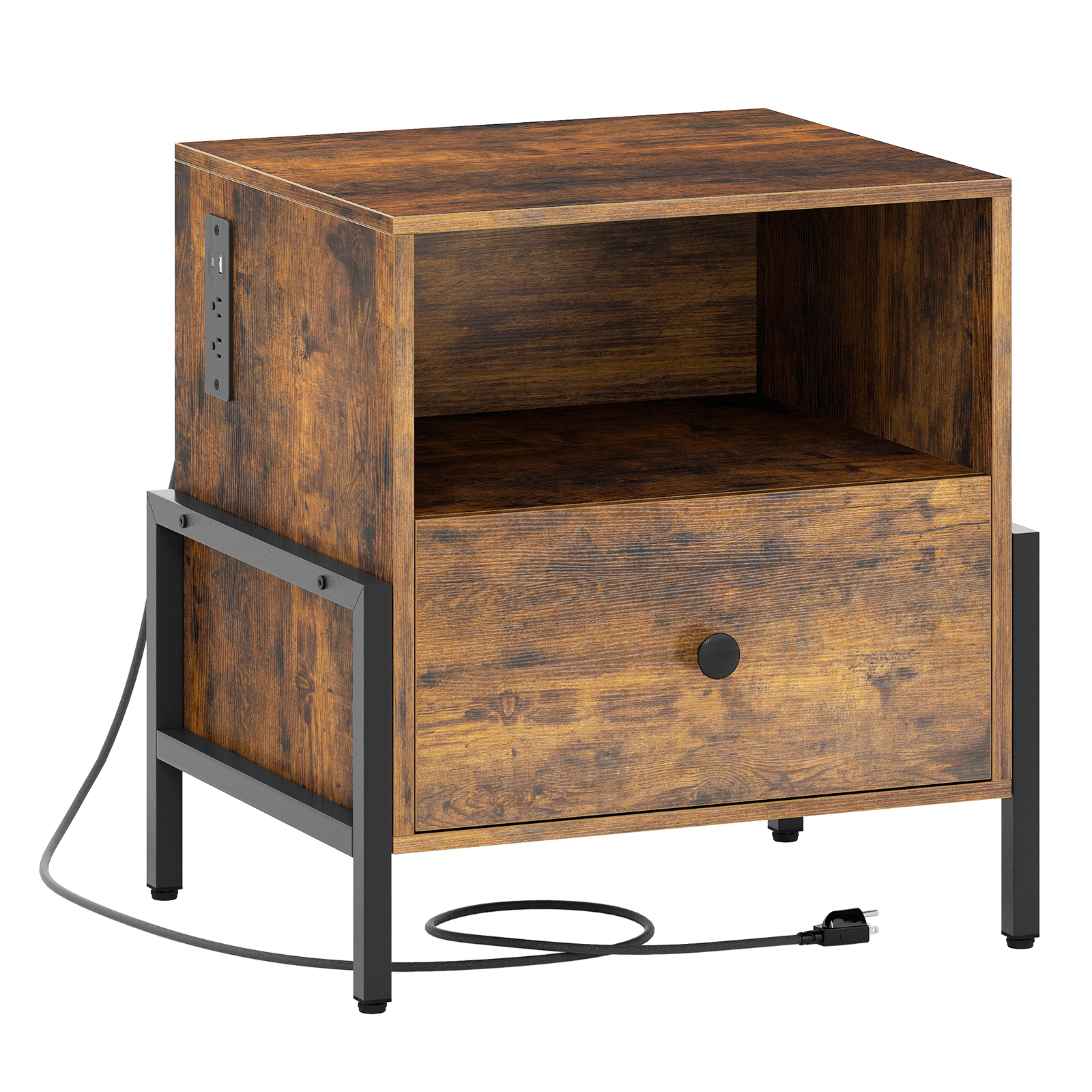 Hivvago Nightstand with Charging Station and Drawer Sofa Side Table