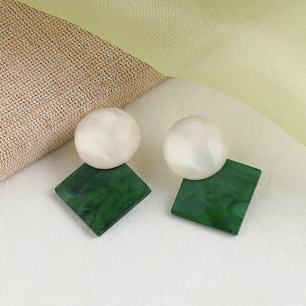 SOHI Women's Green Acrylic Geometric Drop Earrings
