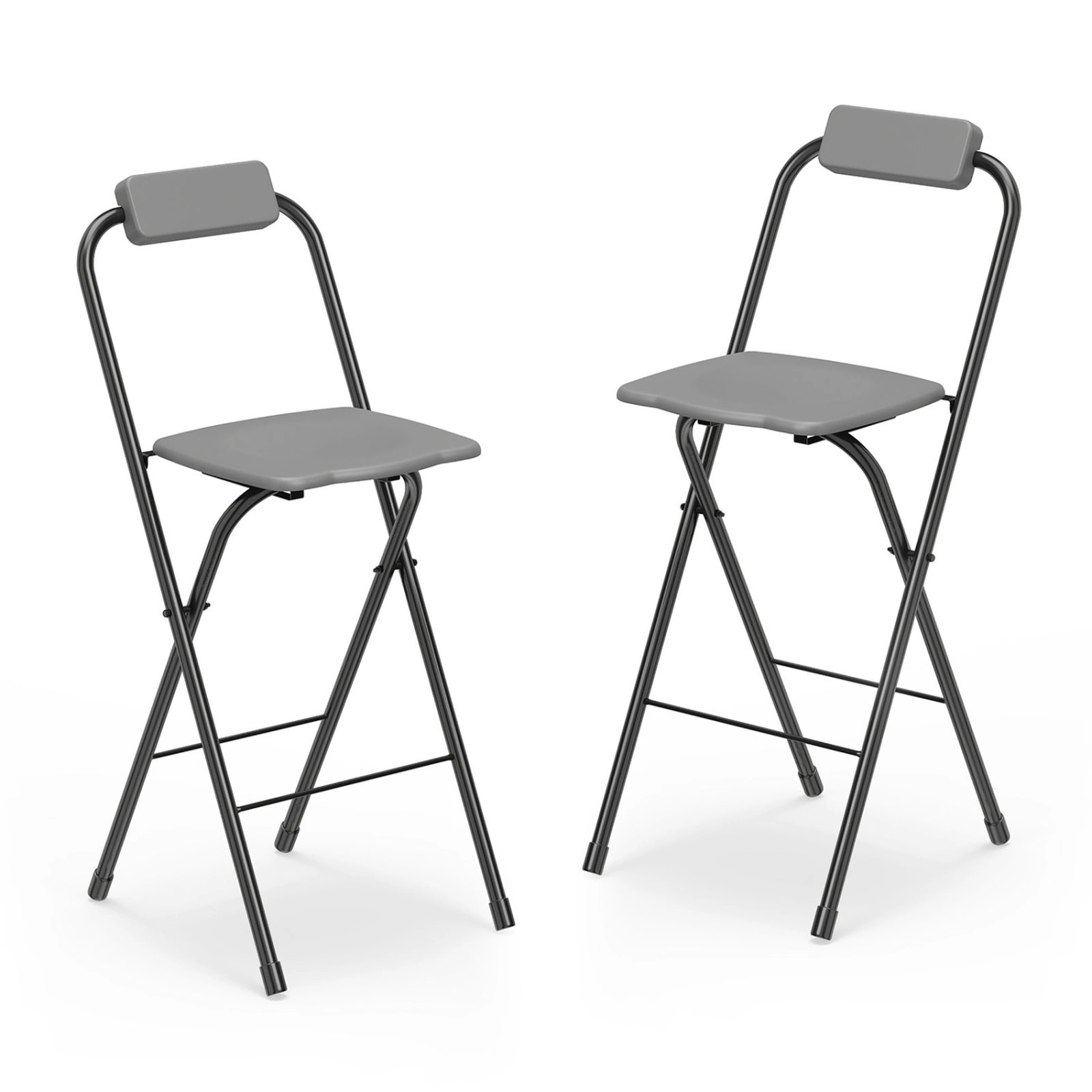 SUGIFT Black Ergonomic Seat and Footrest Set of 2 Portable Folding Bar Height Stools