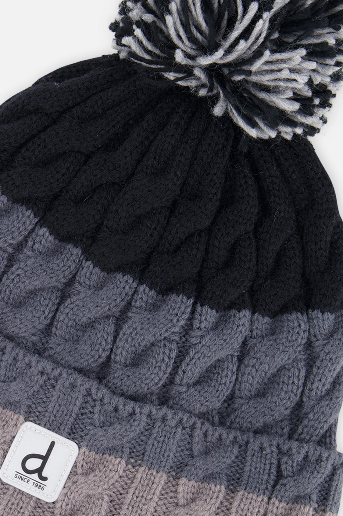 Deux par Boys Color Block Cable-Knit Winter Knit Hat with Pompom