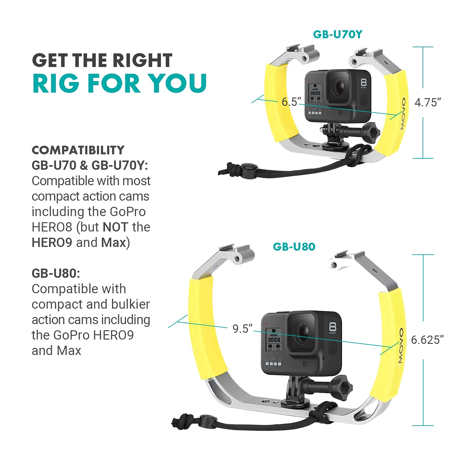 Movo GB-U70Y Underwater Diving Rig - Works with GoPro Waterproof Action Cam
