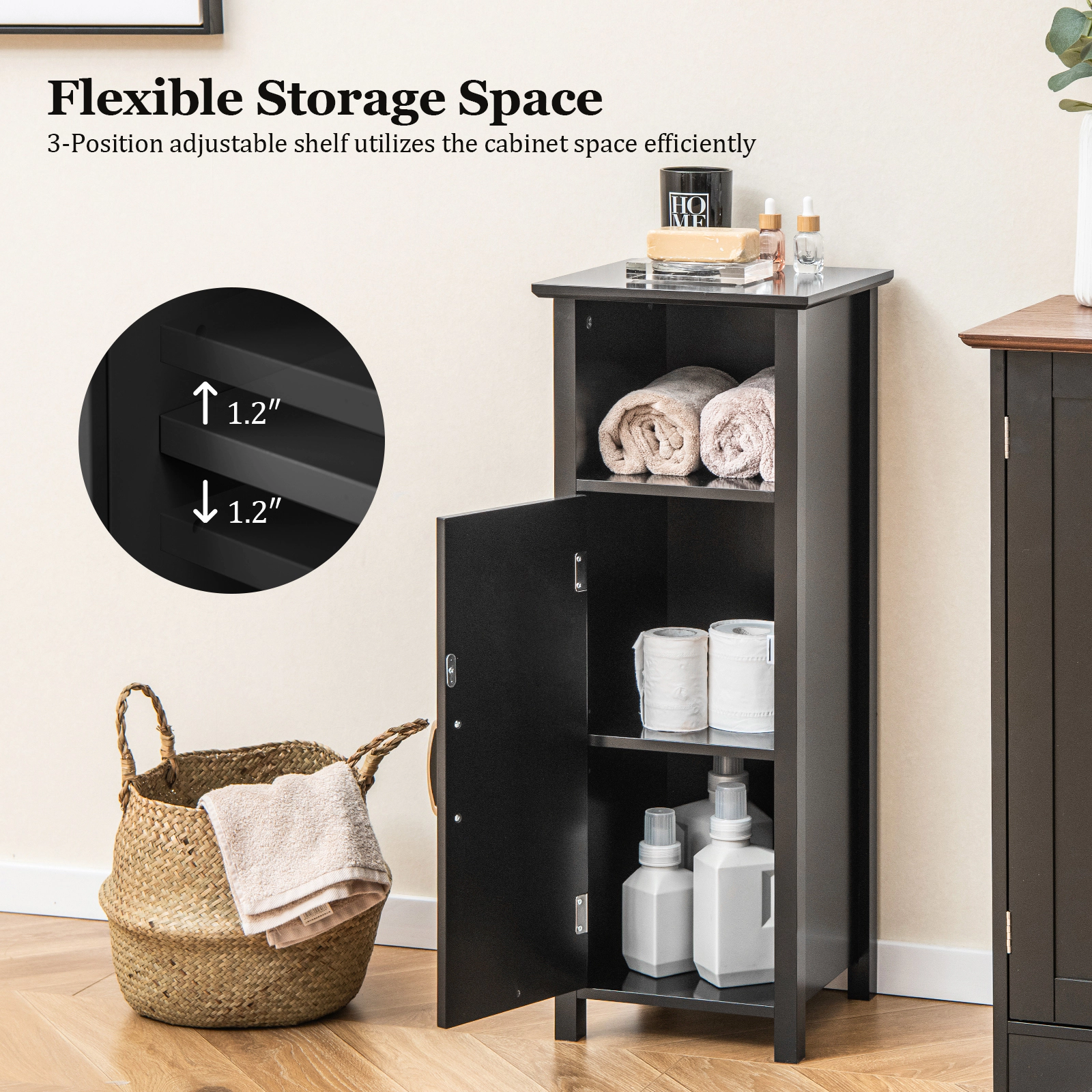 SlickBlue Bathroom Floor Cabinet with Adjustable Shelf and Open Storage