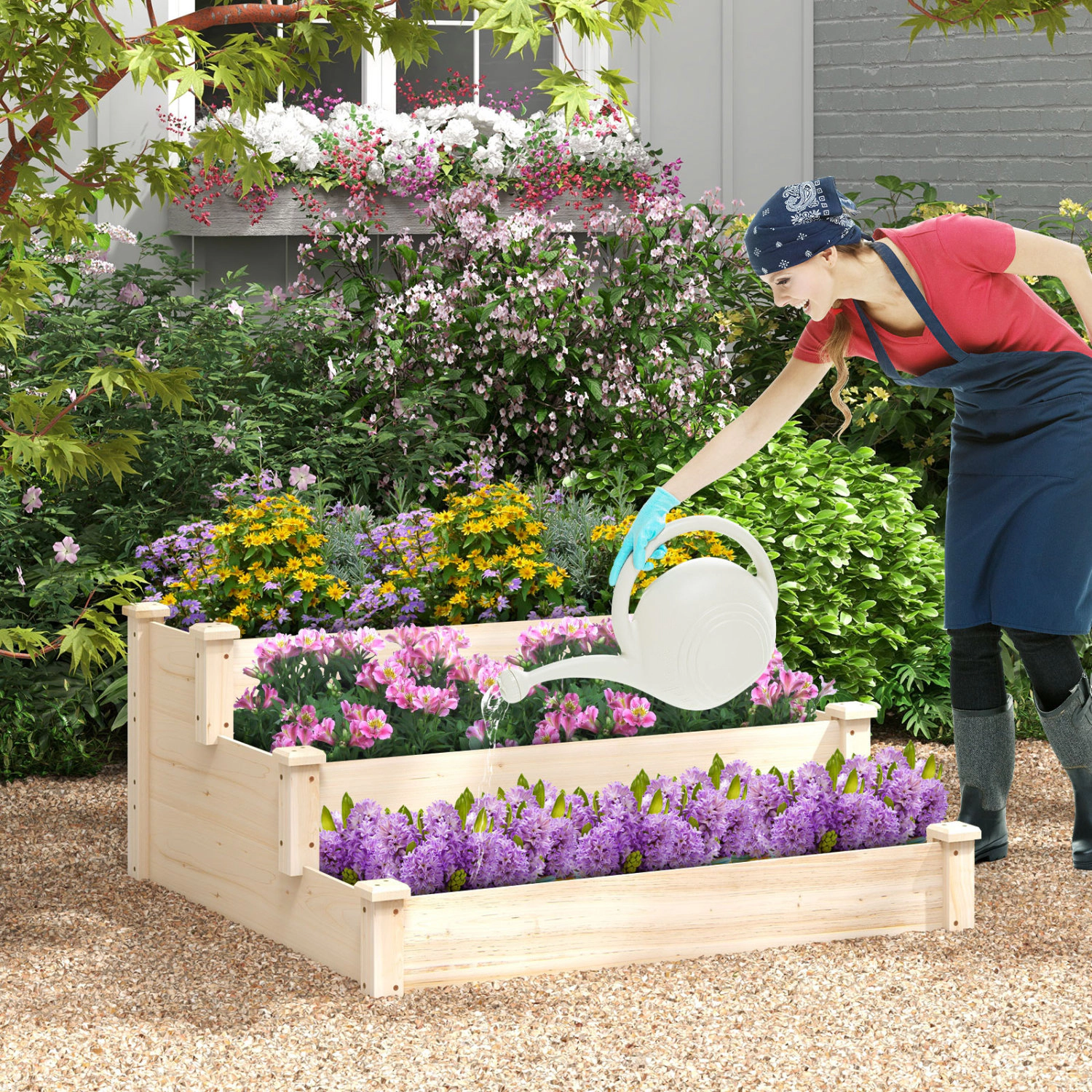 LJG 3 Tier Elevated Wooden Vegetable Garden Bed